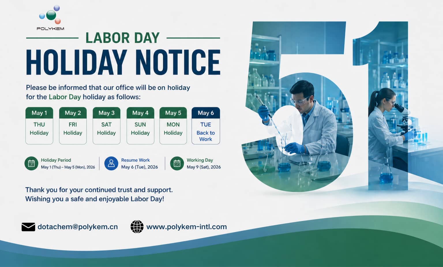 Polykem Labor Day Holiday Arrangement at Order Planning Reminder